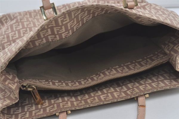 Authentic FENDI Vintage Zucchino Hand Bag Purse Canvas Leather Beige 4566I