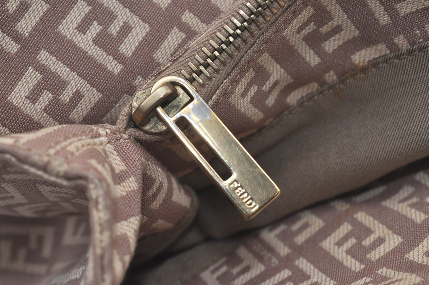 Authentic FENDI Vintage Zucchino Hand Bag Purse Canvas Leather Beige 4566I
