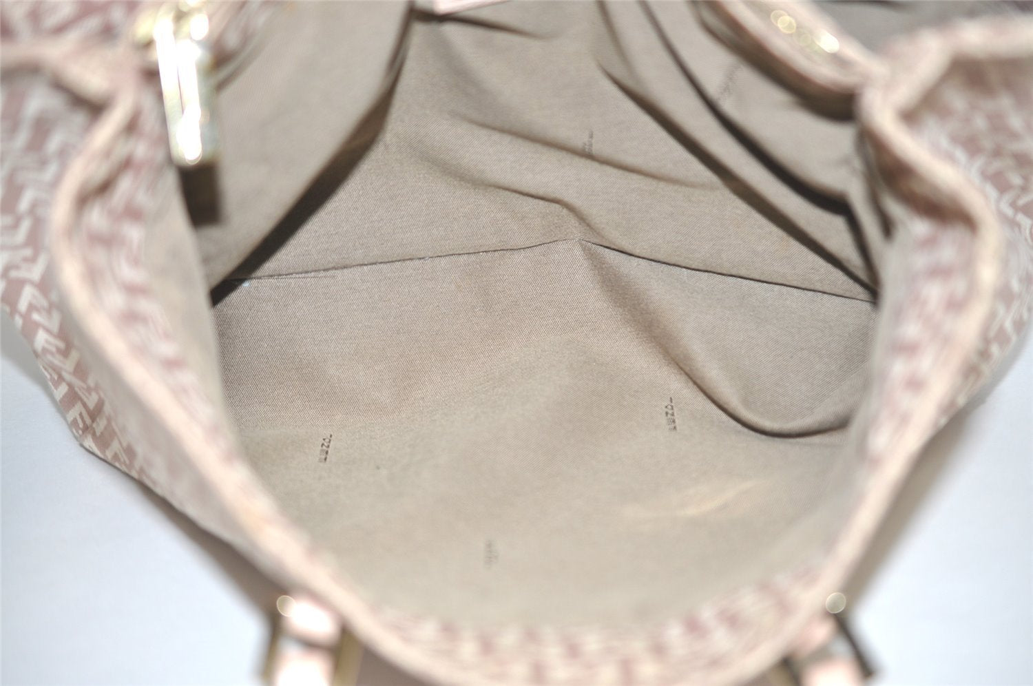 Authentic FENDI Vintage Zucchino Hand Bag Purse Canvas Leather Beige 4566I