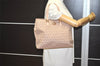 Authentic FENDI Vintage Zucchino Hand Bag Purse Canvas Leather Beige 4566I