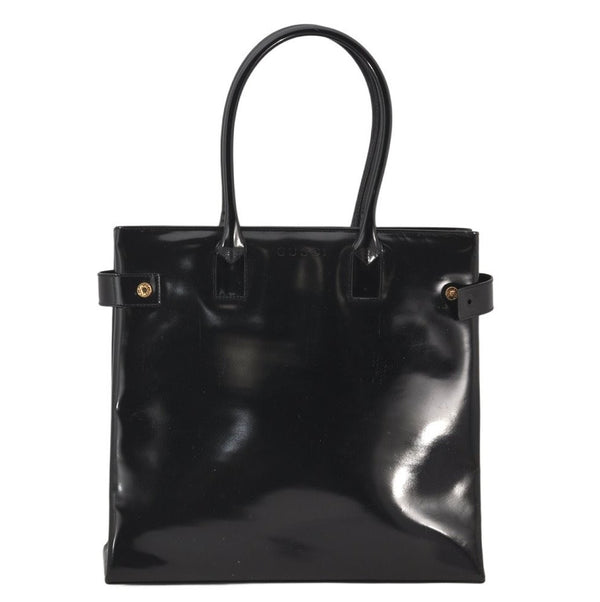 Authentic GUCCI Bamboo Vintage Shoulder Hand Bag Enamel Black Junk 4566K