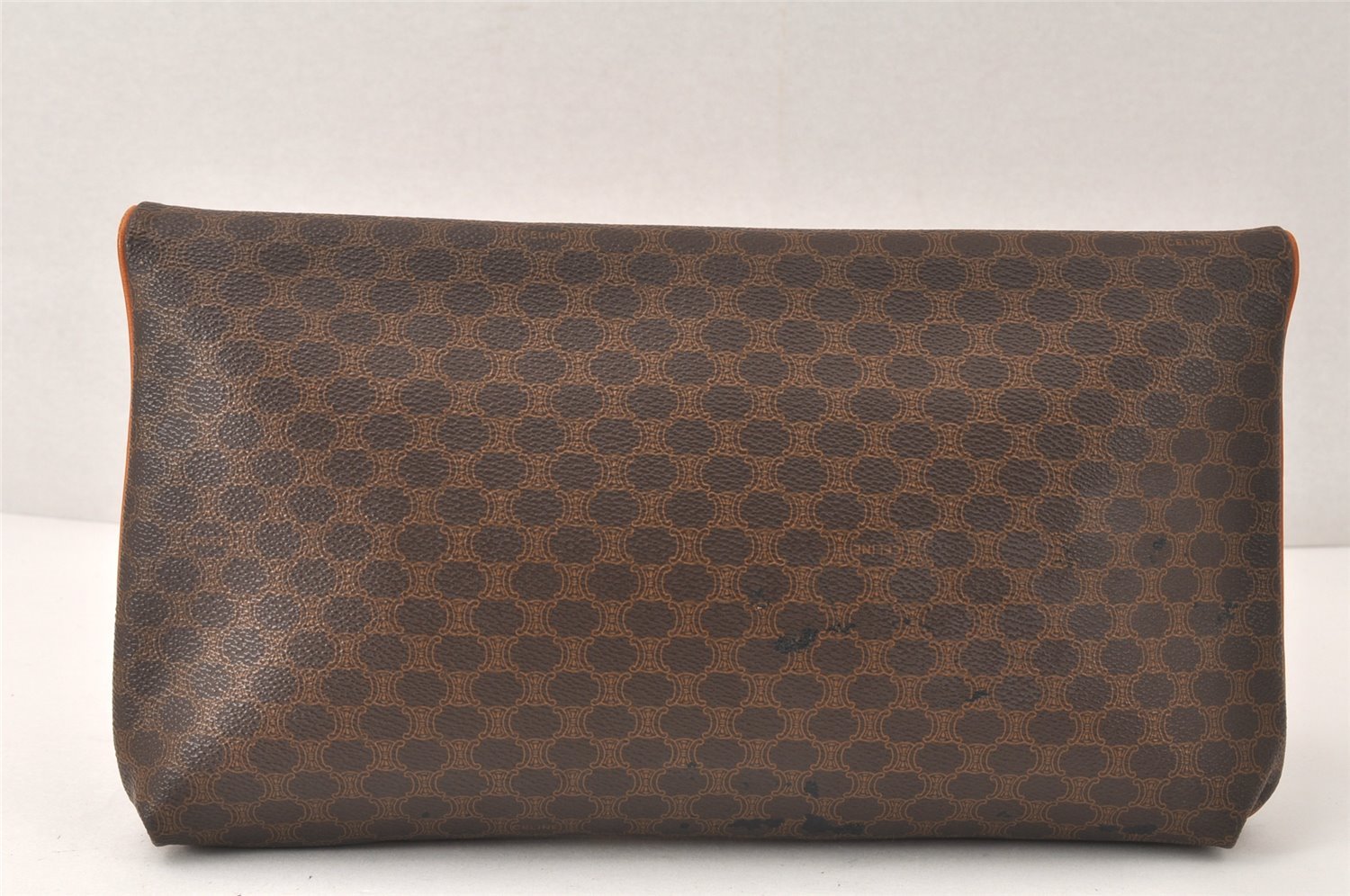 Authentic CELINE Macadam Blason Pattern Clutch Hand Bag PVC Leather Brown 4567K