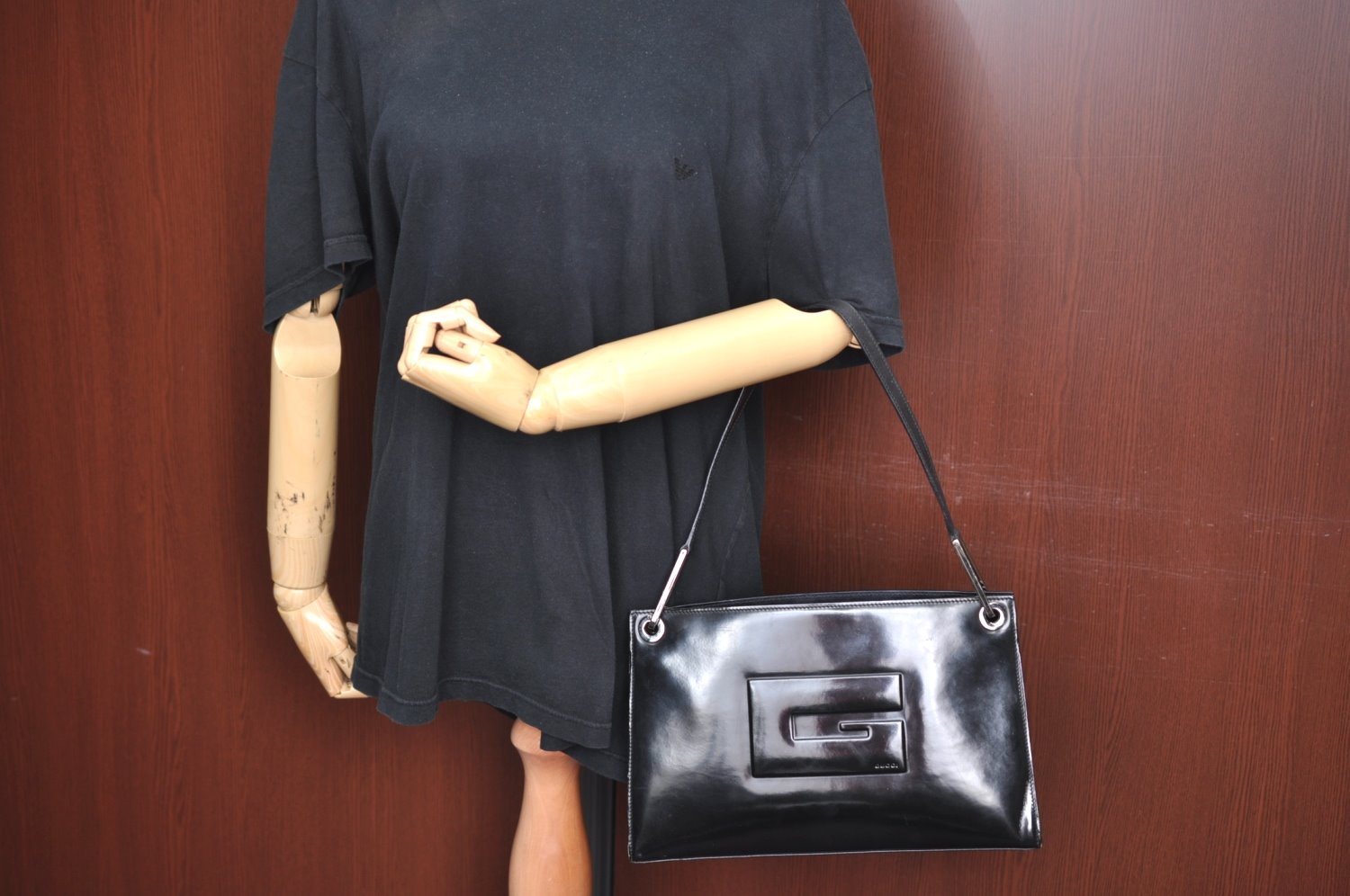 Authentic GUCCI Vintage Shoulder Hand Bag Purse Leather Black 4570H