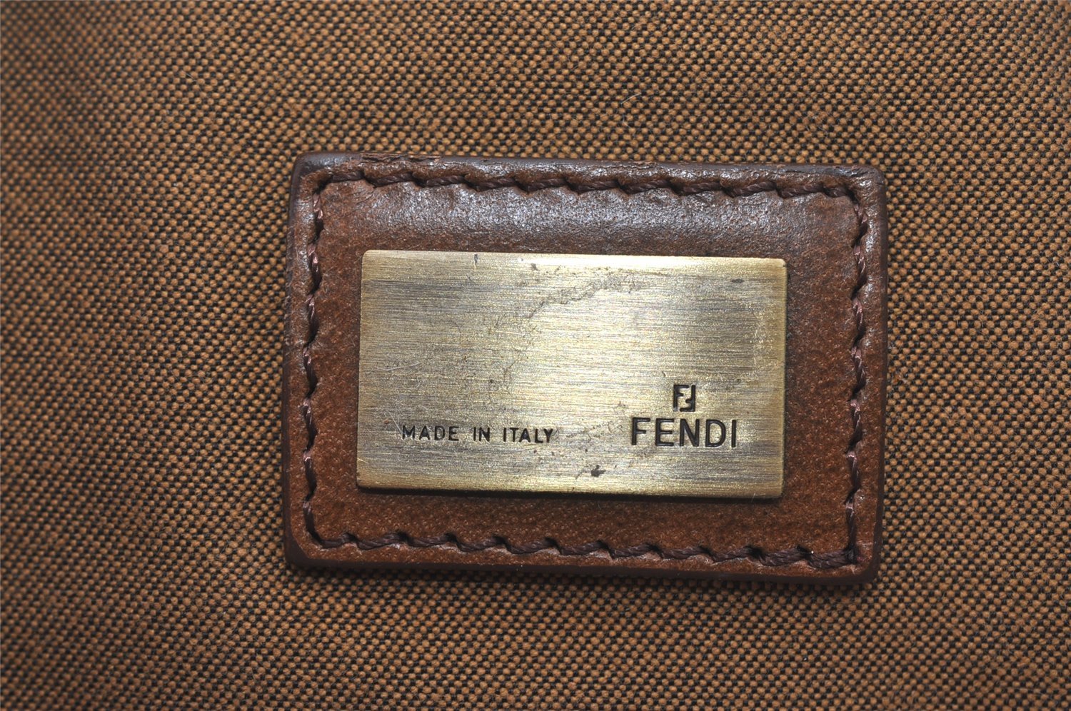 Authentic FENDI Zucca Hand Tote Bag Purse Nylon Leather Brown Black 4572I