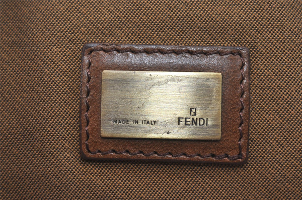 Authentic FENDI Zucca Hand Tote Bag Purse Nylon Leather Brown Black 4572I
