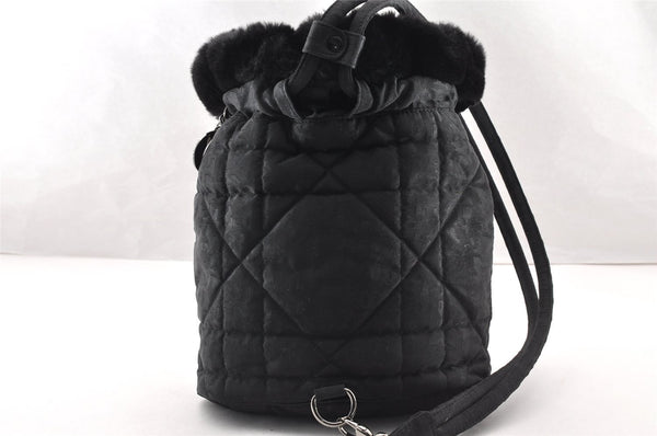 Authentic Christian Dior Trotter Drawstring Backpack Nylon Fur Black 4576I