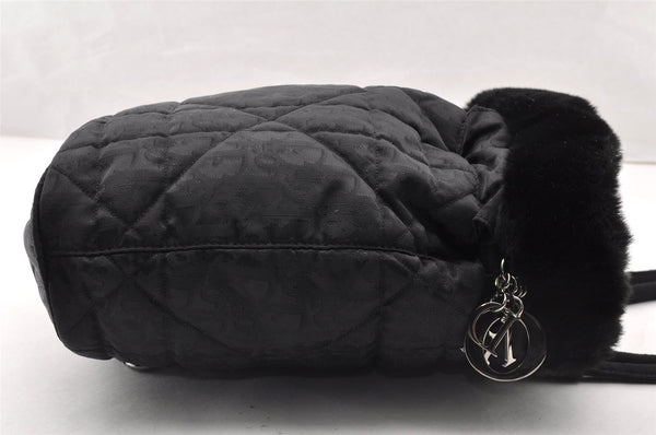 Authentic Christian Dior Trotter Drawstring Backpack Nylon Fur Black 4576I