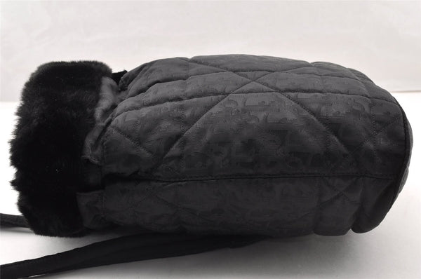 Authentic Christian Dior Trotter Drawstring Backpack Nylon Fur Black 4576I