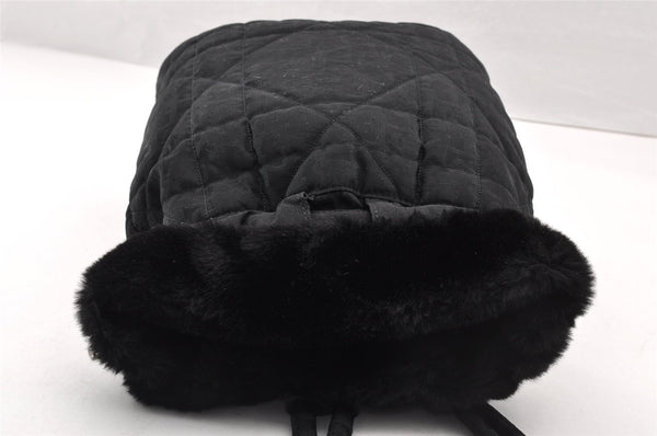 Authentic Christian Dior Trotter Drawstring Backpack Nylon Fur Black 4576I