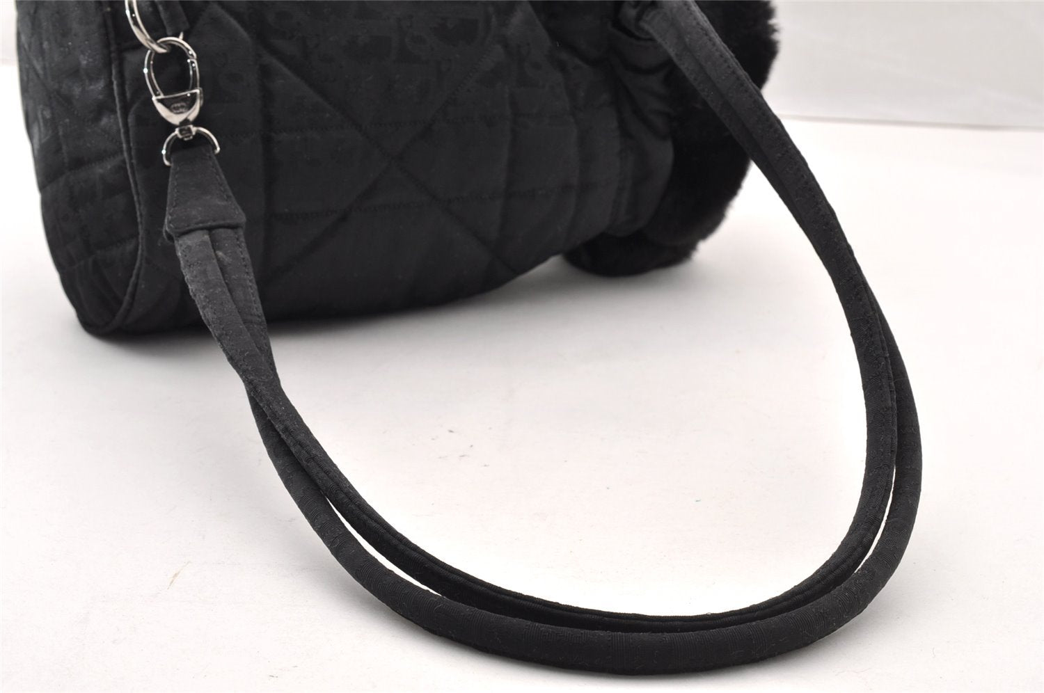 Authentic Christian Dior Trotter Drawstring Backpack Nylon Fur Black 4576I