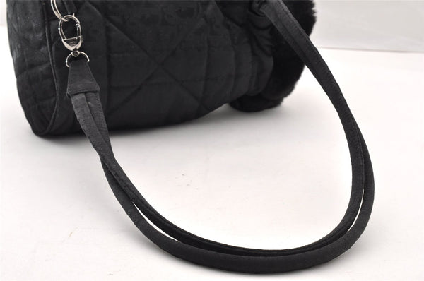 Authentic Christian Dior Trotter Drawstring Backpack Nylon Fur Black 4576I