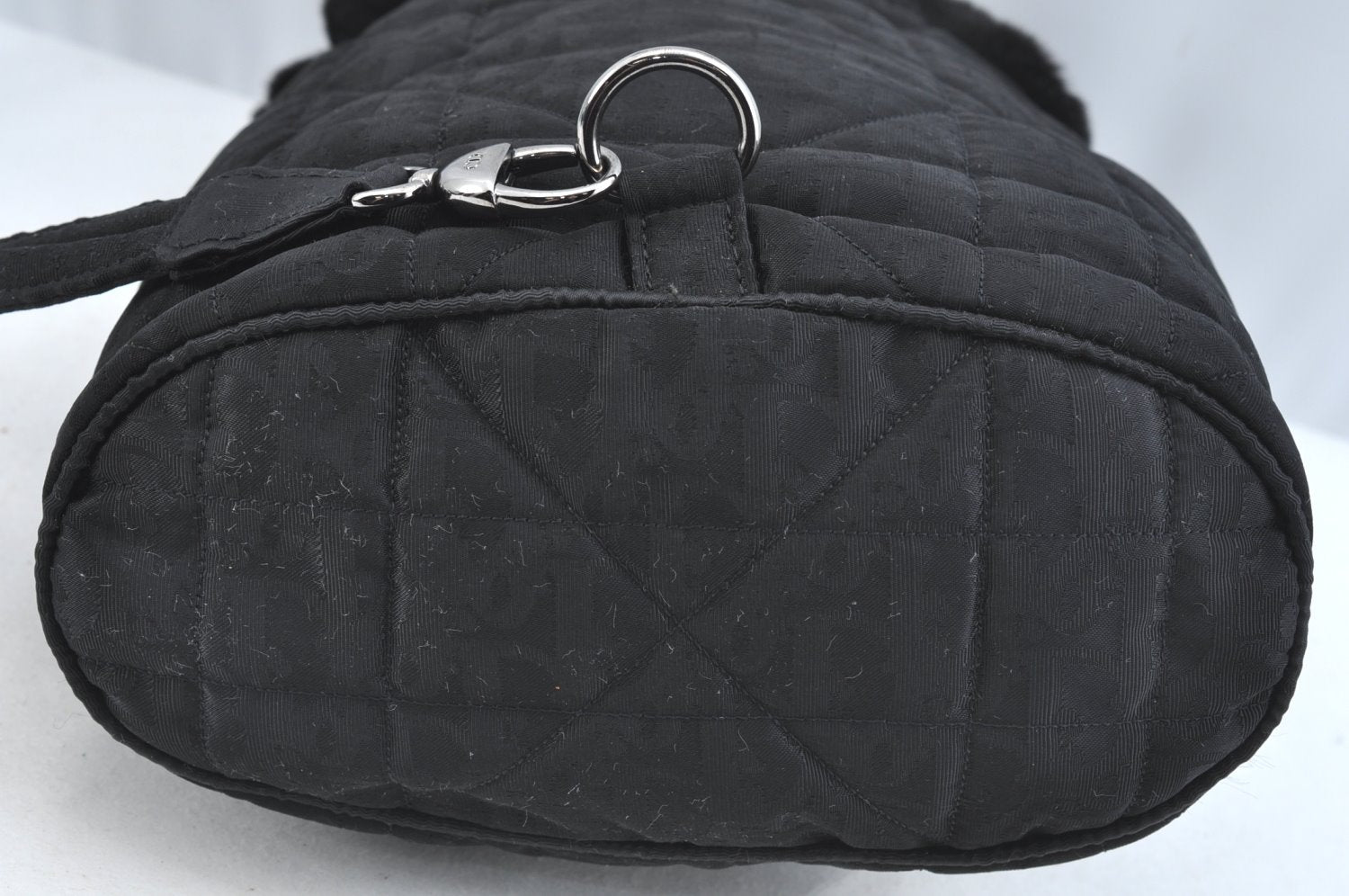 Authentic Christian Dior Trotter Drawstring Backpack Nylon Fur Black 4576I