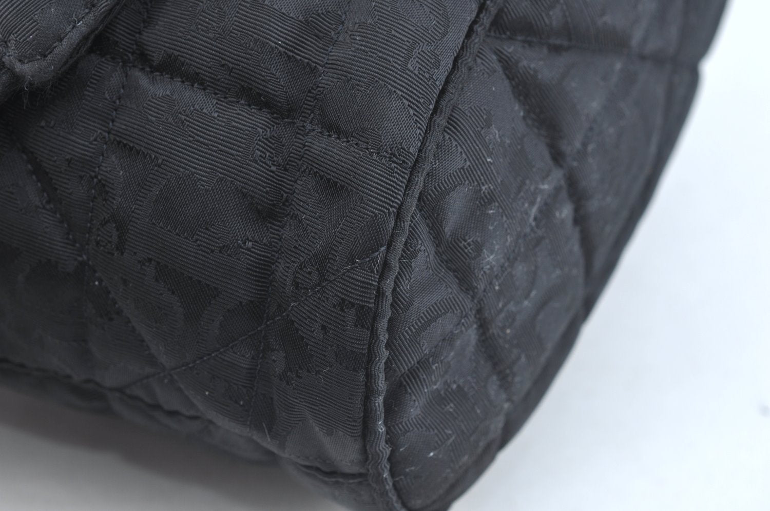 Authentic Christian Dior Trotter Drawstring Backpack Nylon Fur Black 4576I