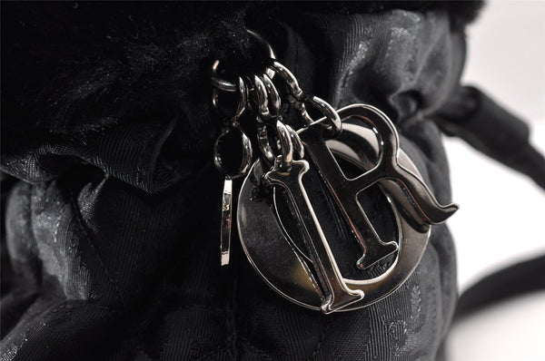 Authentic Christian Dior Trotter Drawstring Backpack Nylon Fur Black 4576I