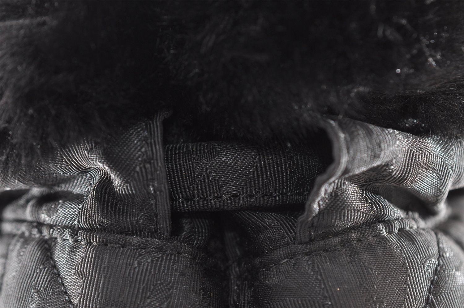 Authentic Christian Dior Trotter Drawstring Backpack Nylon Fur Black 4576I