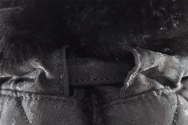 Authentic Christian Dior Trotter Drawstring Backpack Nylon Fur Black 4576I