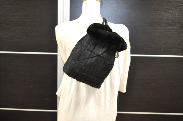 Authentic Christian Dior Trotter Drawstring Backpack Nylon Fur Black 4576I