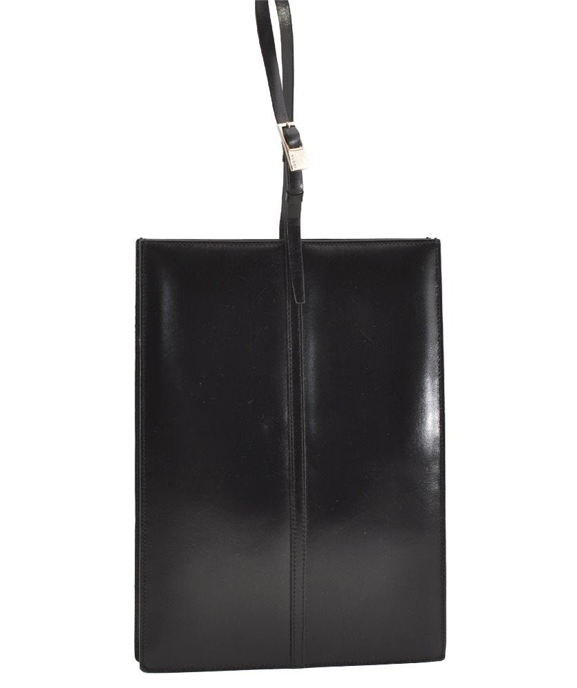 Authentic GUCCI Vintage Tote Hand Bag Purse Leather Black 4576J