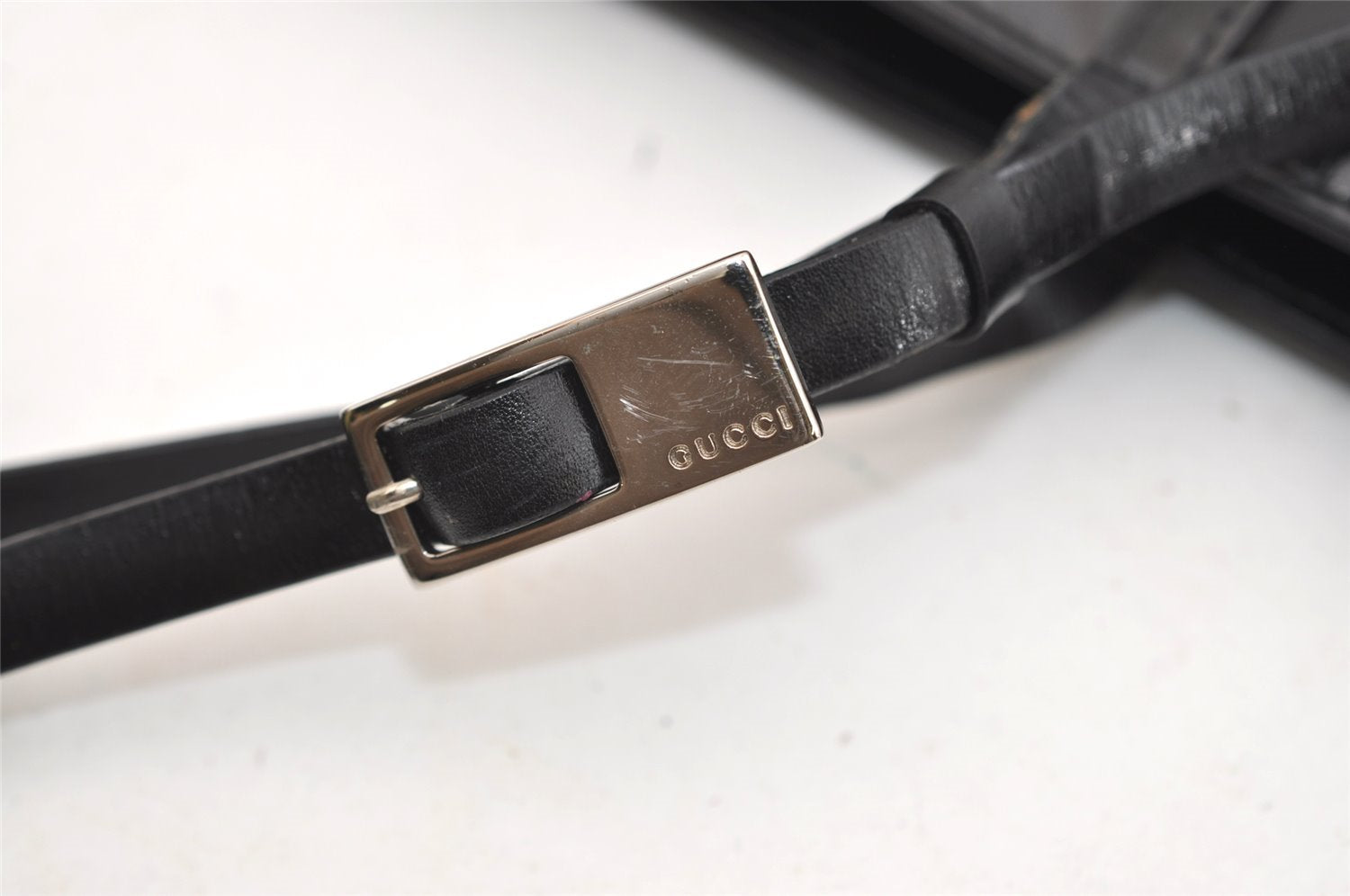 Authentic GUCCI Vintage Tote Hand Bag Purse Leather Black 4576J