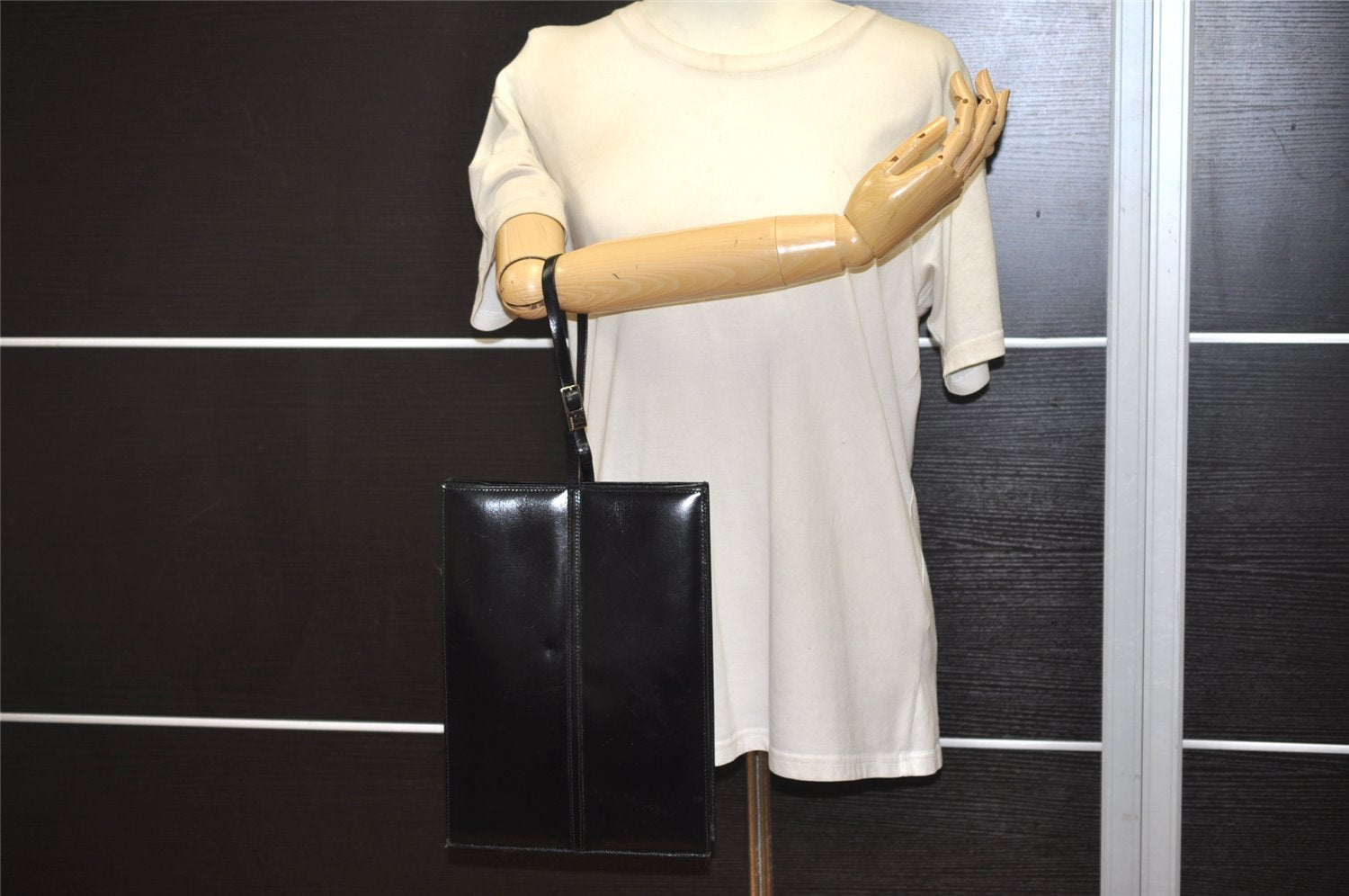 Authentic GUCCI Vintage Tote Hand Bag Purse Leather Black 4576J