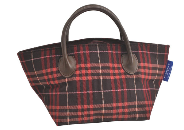 Authentic BURBERRY BLUE LABEL Check Tote Hand Bag Nylon Leather Brown 4577K