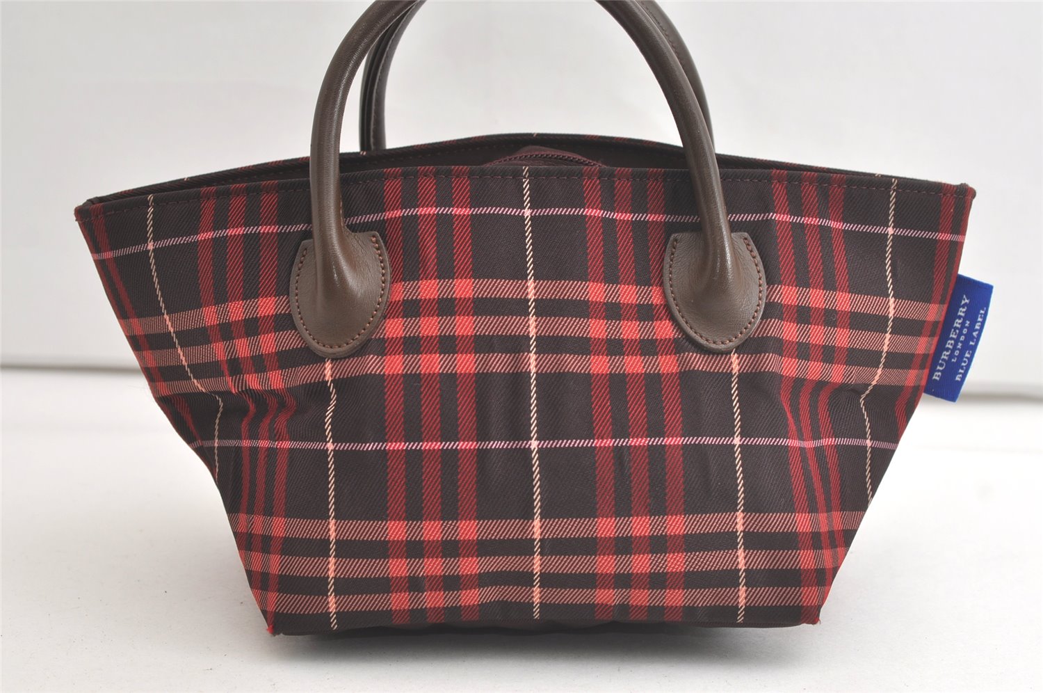 Authentic BURBERRY BLUE LABEL Check Tote Hand Bag Nylon Leather Brown 4577K