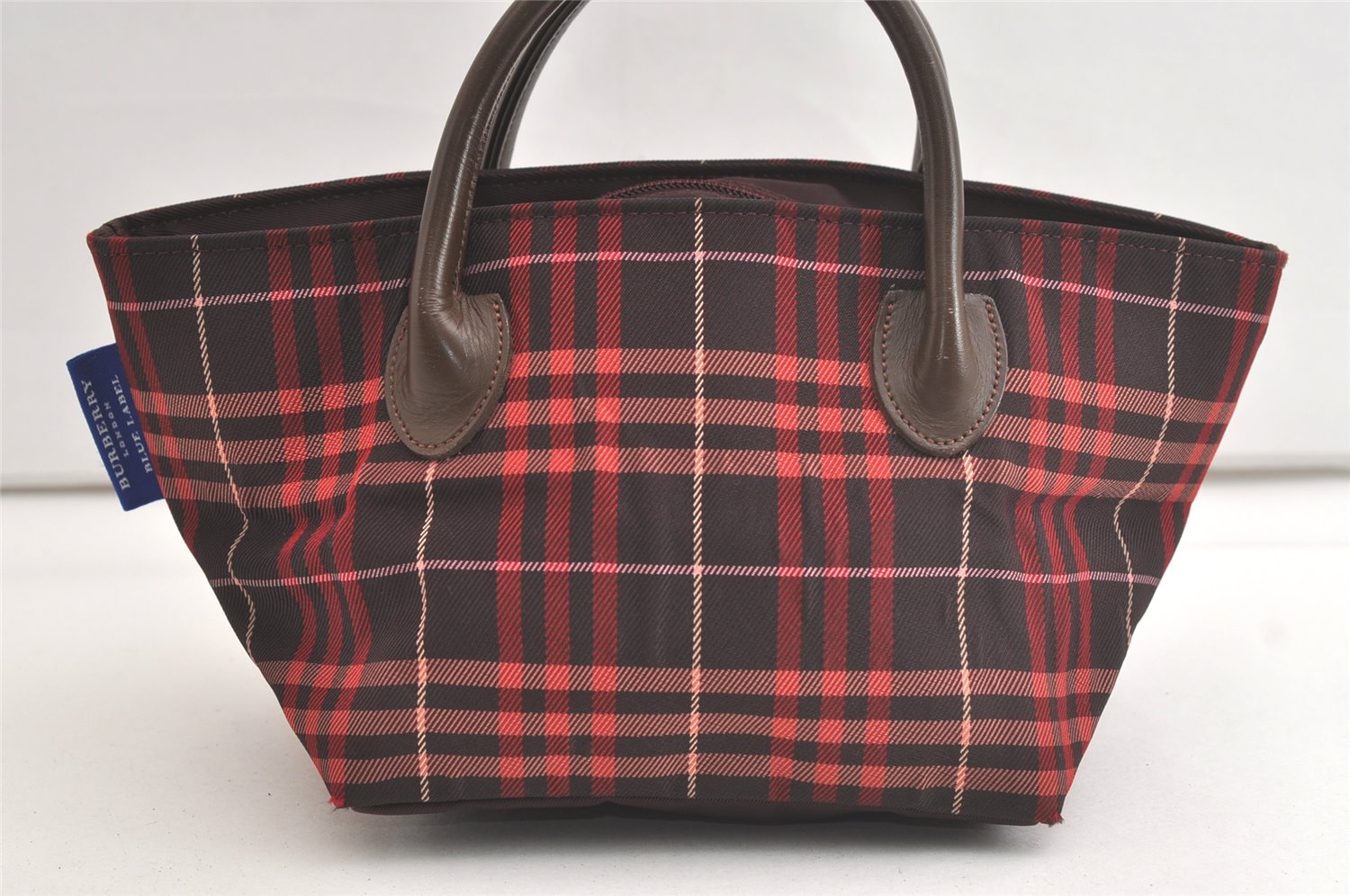 Authentic BURBERRY BLUE LABEL Check Tote Hand Bag Nylon Leather Brown 4577K