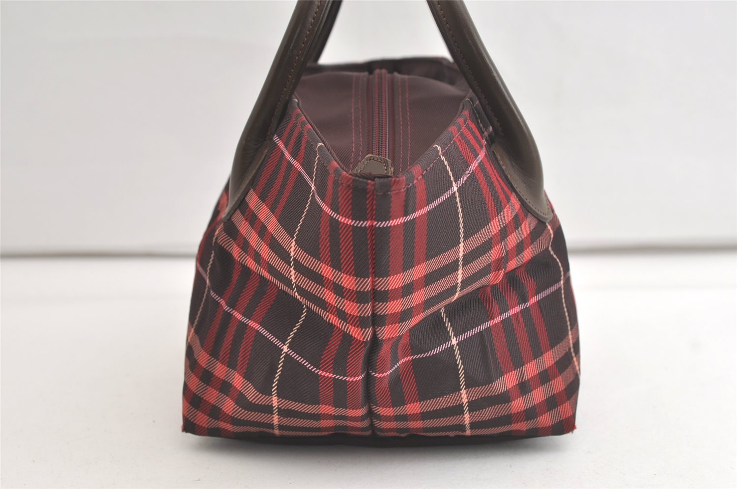 Authentic BURBERRY BLUE LABEL Check Tote Hand Bag Nylon Leather Brown 4577K