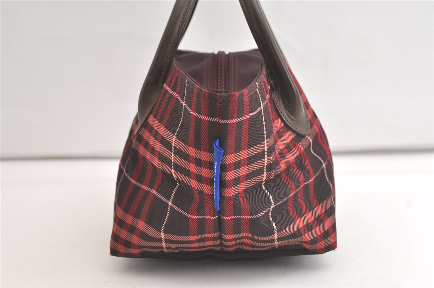 Authentic BURBERRY BLUE LABEL Check Tote Hand Bag Nylon Leather Brown 4577K