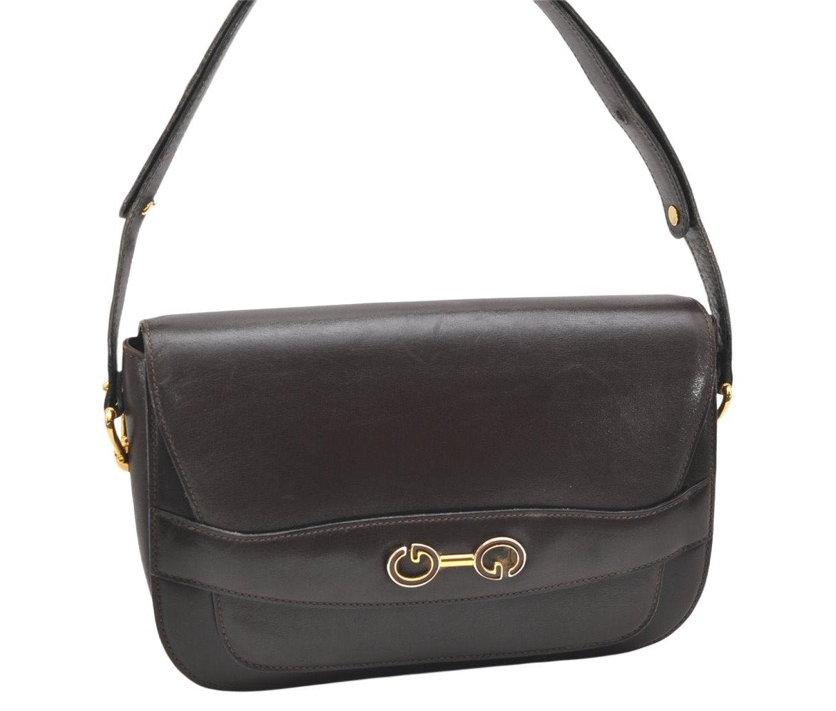 Authentic GUCCI Vintage Shoulder Bag Purse Leather Brown 4579K