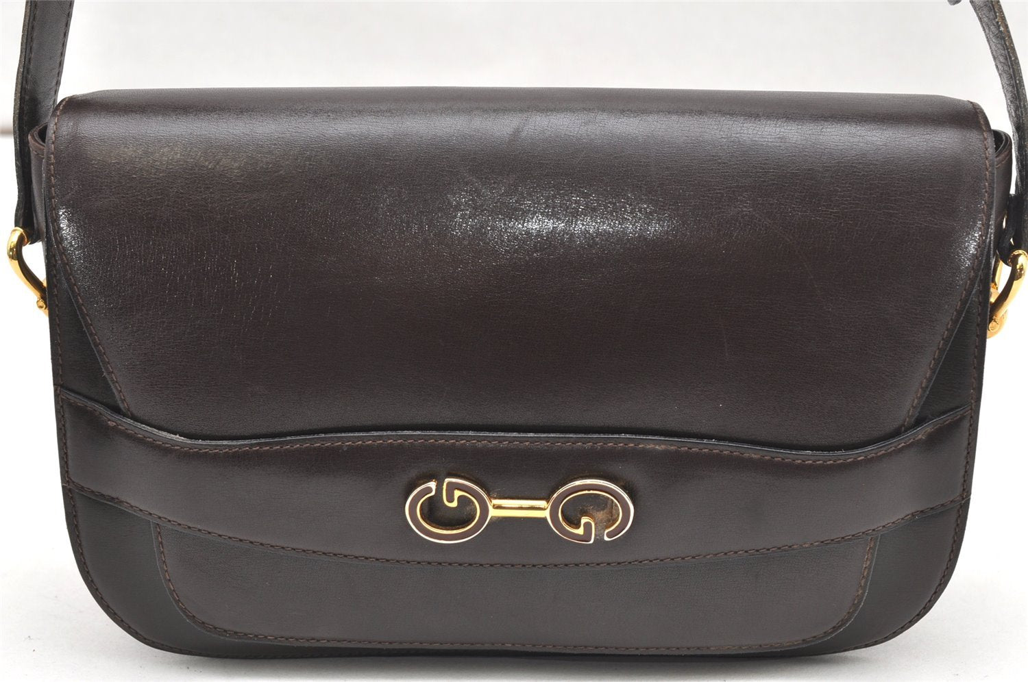 Authentic GUCCI Vintage Shoulder Bag Purse Leather Brown 4579K