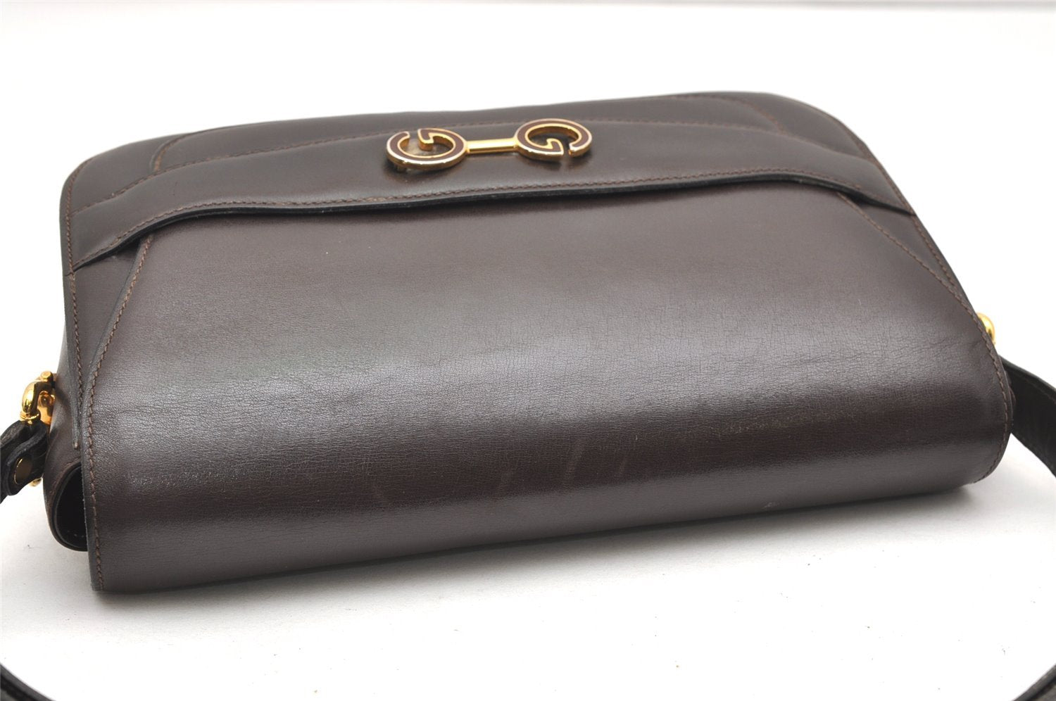 Authentic GUCCI Vintage Shoulder Bag Purse Leather Brown 4579K