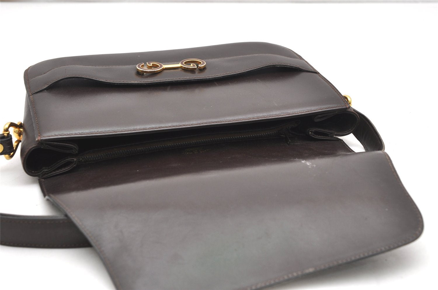 Authentic GUCCI Vintage Shoulder Bag Purse Leather Brown 4579K