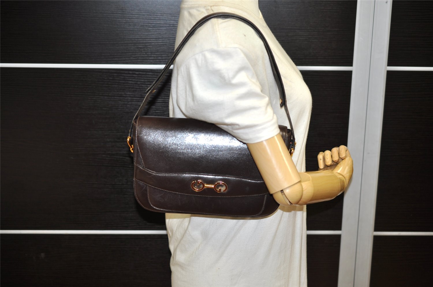 Authentic GUCCI Vintage Shoulder Bag Purse Leather Brown 4579K