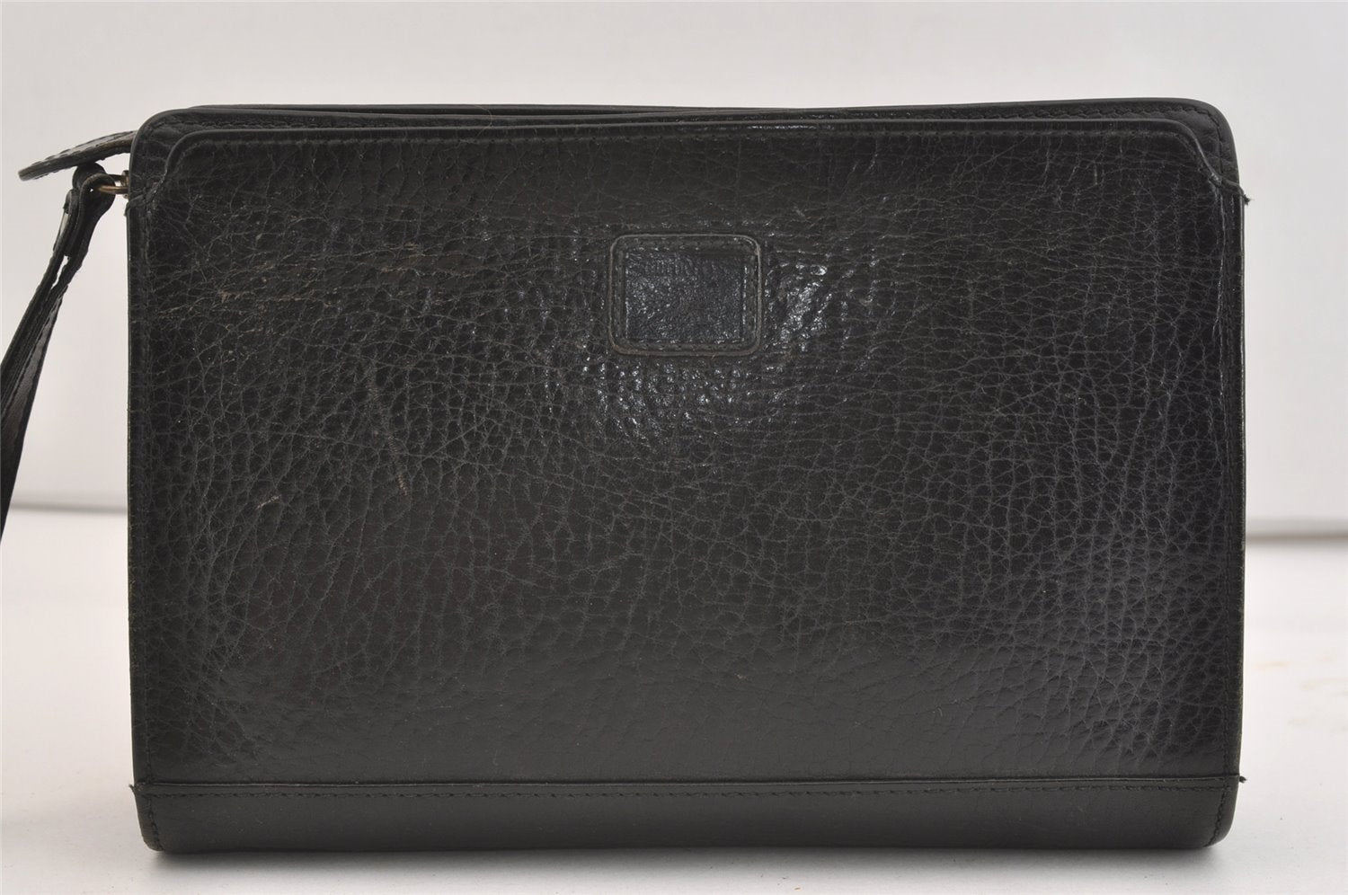 Authentic Burberrys Vintage Leather Clutch Hand Bag Purse Black 4581J