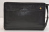 Authentic Burberrys Vintage Leather Clutch Hand Bag Purse Black 4581J