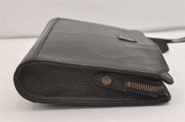 Authentic Burberrys Vintage Leather Clutch Hand Bag Purse Black 4581J