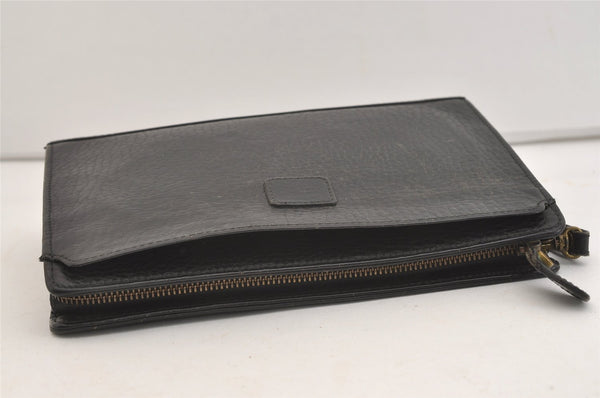 Authentic Burberrys Vintage Leather Clutch Hand Bag Purse Black 4581J