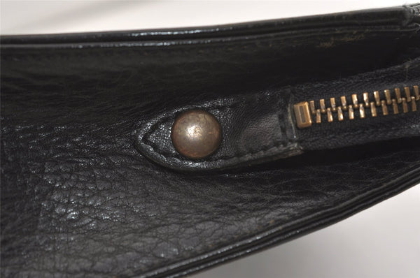 Authentic Burberrys Vintage Leather Clutch Hand Bag Purse Black 4581J