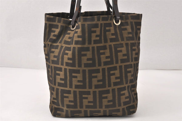 Authentic FENDI Vintage Zucca Tote Hand Bag Nylon Leather Brown 4581K