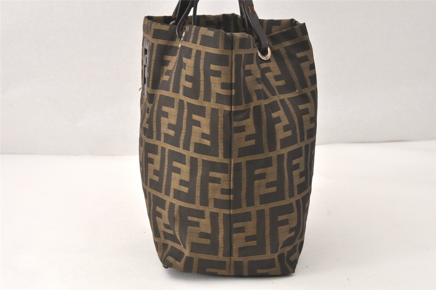 Authentic FENDI Vintage Zucca Tote Hand Bag Nylon Leather Brown 4581K