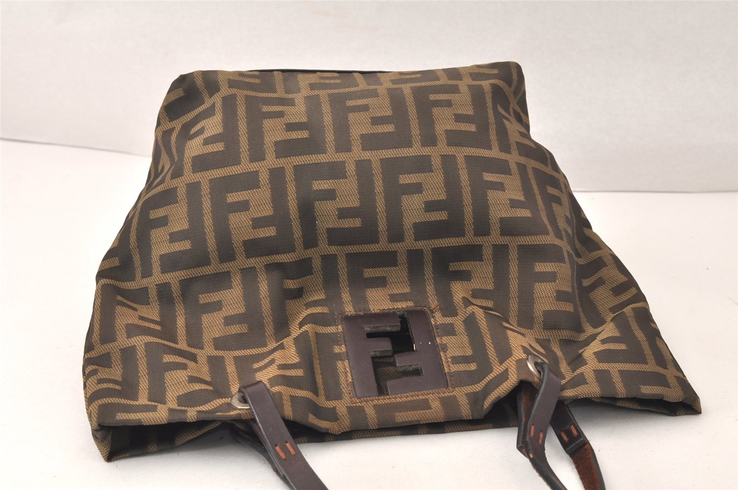 Authentic FENDI Vintage Zucca Tote Hand Bag Nylon Leather Brown 4581K