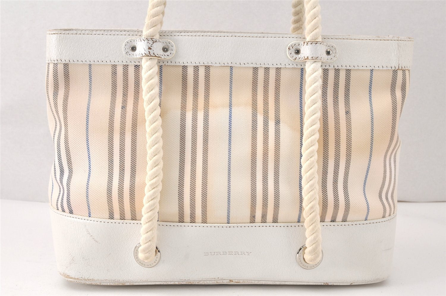 Authentic BURBERRY Vintage Canvas Leather Shoulder Hand Bag White 4582K