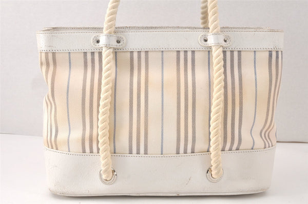 Authentic BURBERRY Vintage Canvas Leather Shoulder Hand Bag White 4582K