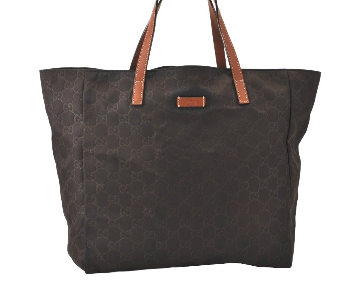 Authentic GUCCI Vintage Shoulder Tote Bag GG Nylon Leather 282439 Brown 4583K