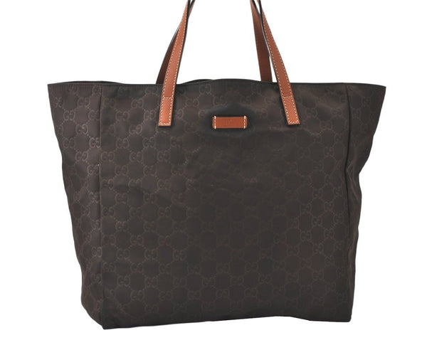 Authentic GUCCI Vintage Shoulder Tote Bag GG Nylon Leather 282439 Brown 4583K