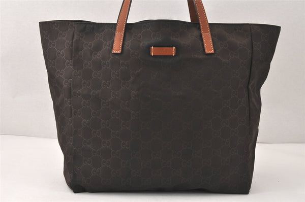 Authentic GUCCI Vintage Shoulder Tote Bag GG Nylon Leather 282439 Brown 4583K