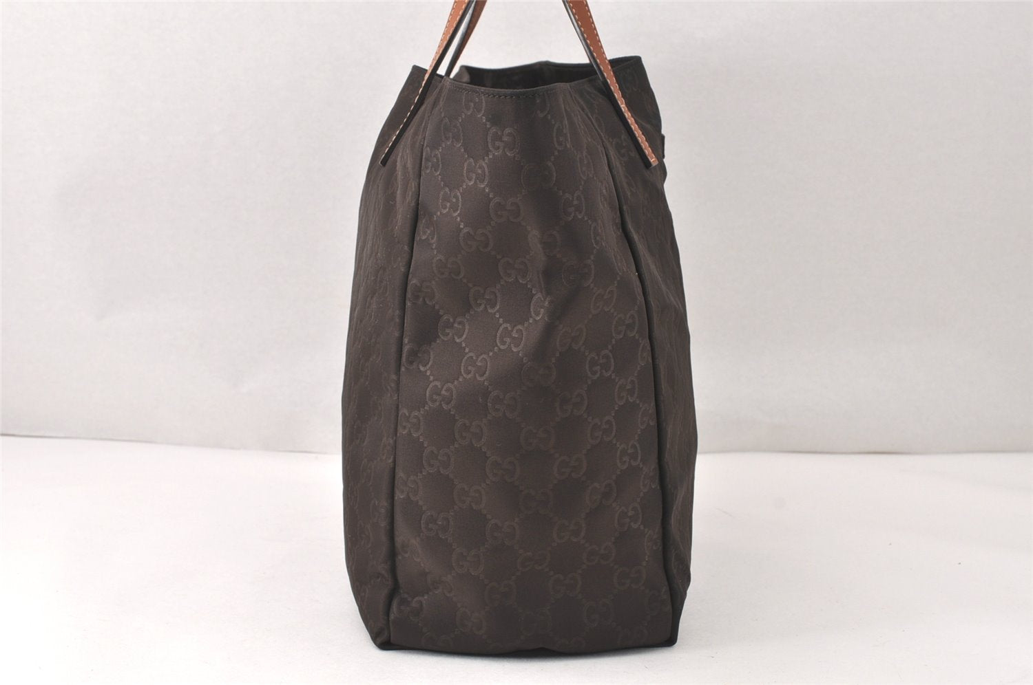 Authentic GUCCI Vintage Shoulder Tote Bag GG Nylon Leather 282439 Brown 4583K