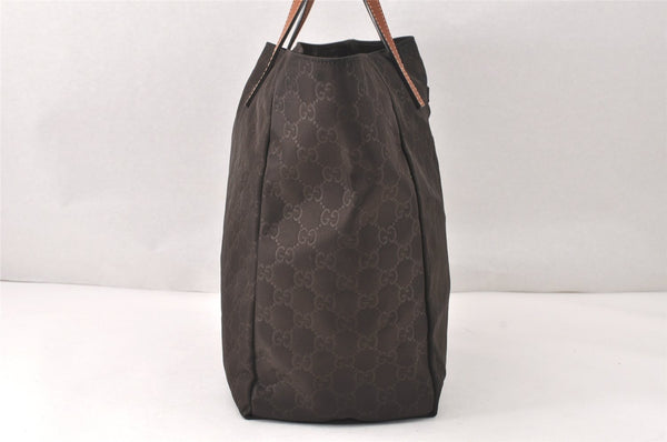 Authentic GUCCI Vintage Shoulder Tote Bag GG Nylon Leather 282439 Brown 4583K
