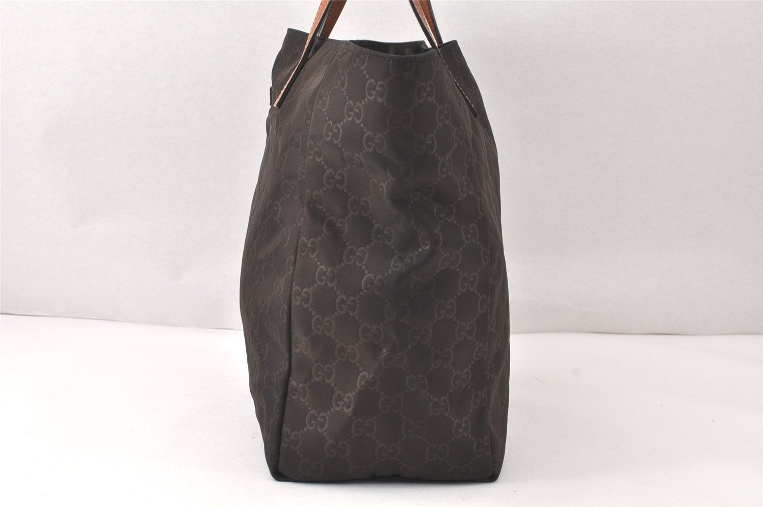 Authentic GUCCI Vintage Shoulder Tote Bag GG Nylon Leather 282439 Brown 4583K